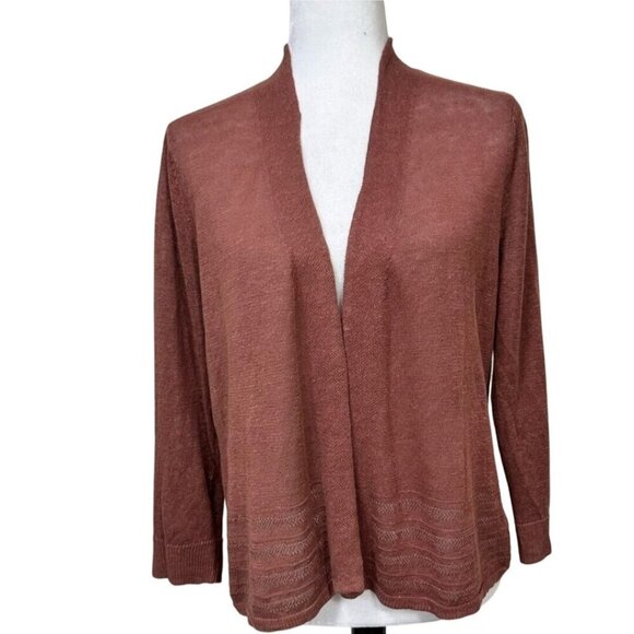 Nanette Lepore NWT Linen Lightweight Brown Open Front Cardigan Sweater Size XL - Picture 1 of 8